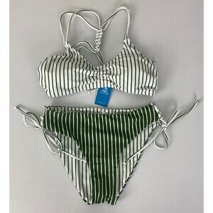NEW Women Cupshe stripe reversible 2-piece bikini bathing suit, S